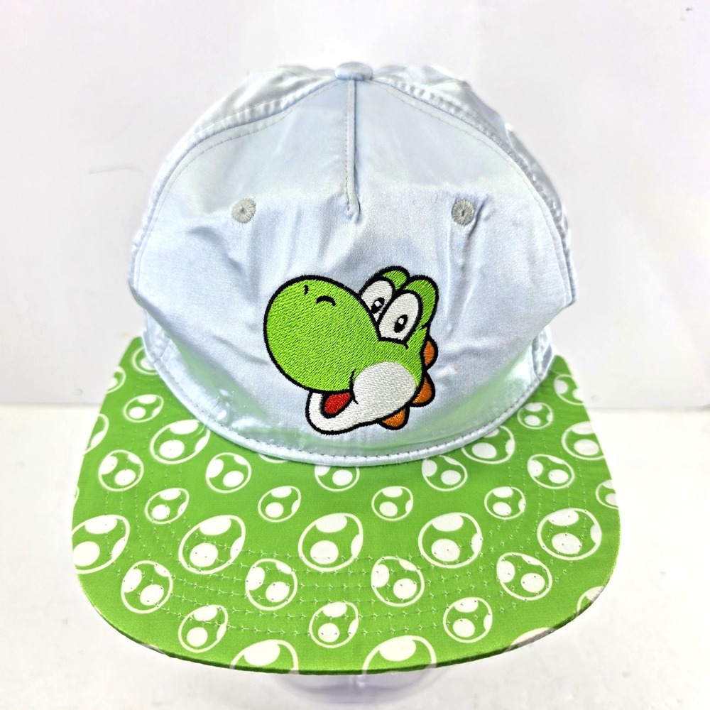 Nintendo Yoshi Snapback Hat Green White Egg Flat Bill Cap Super Mario Bros OSFM